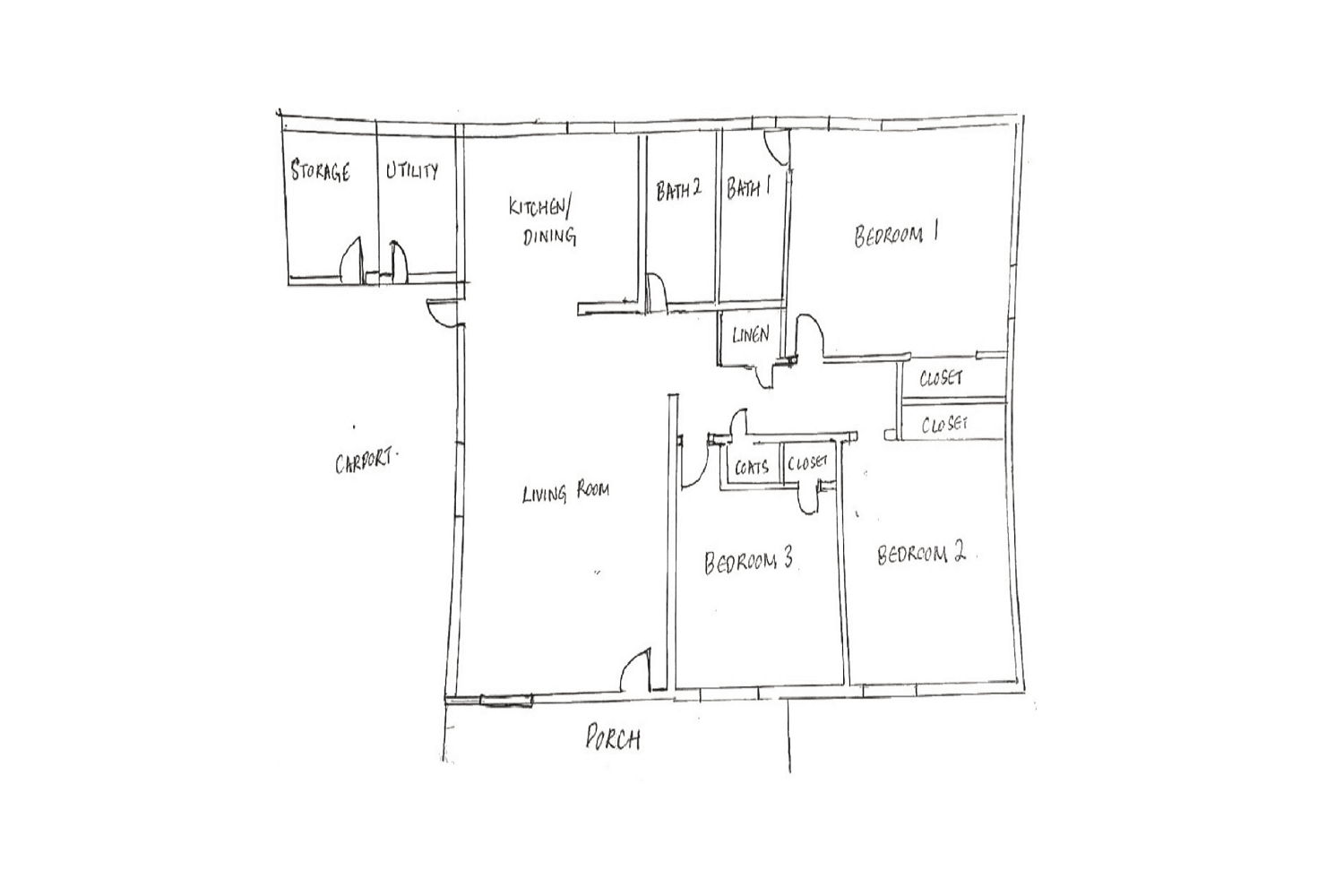 Hand-drawn sketch floor plan before professional redraw