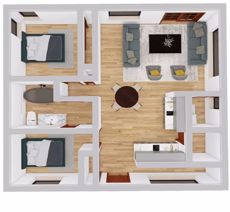 3D color floor plan with furniture